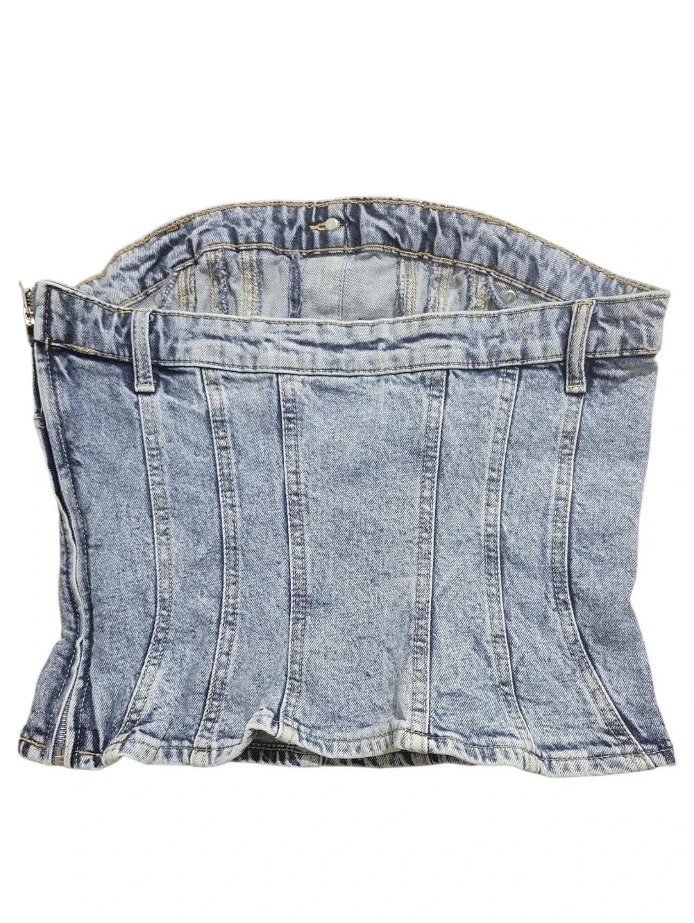 H&M Divided Denim Corset Bustier Top Size M  Zipper Closure Y2K Blue